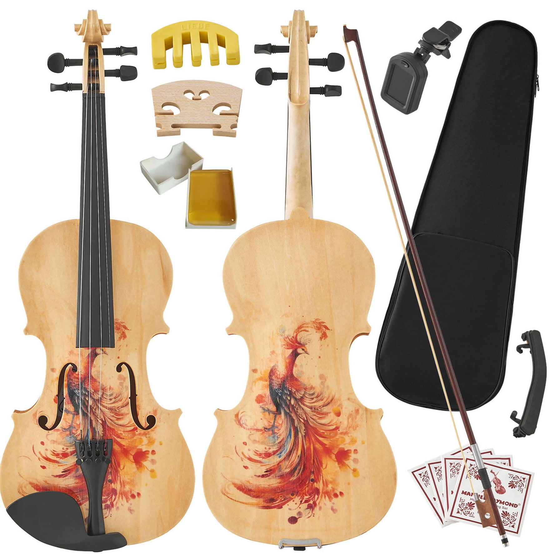 S-HOME Professional 4/4 Full-Size Violin Premium  Sound Lightweight Design Complete Accessories Gift for Musicians and Beginners, Wood02