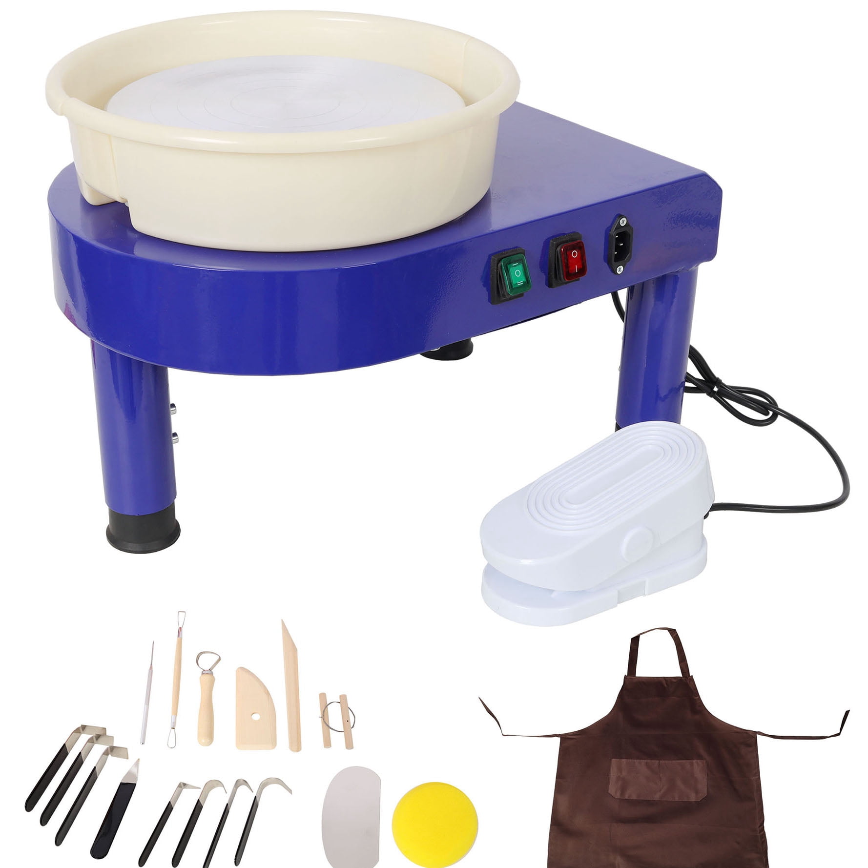 S-HOME Professional Pottery Wheel in Blue Color with 11 Inch Turntable and 60-300RPM Adjustable Speed, Foot Pedal Control and Detachable Basin,  Stainless Steel Tool Set & Apron for Art and DIY Craft
