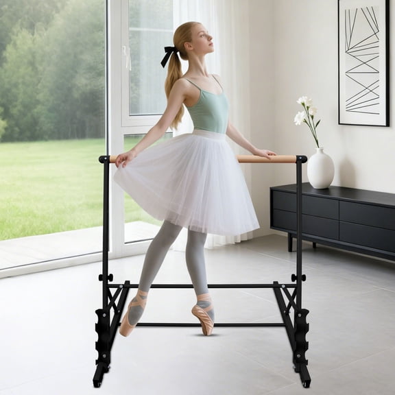 S-HOME Professional Solid Wood Ballet Barre Adjustable From 31.5 To 39.5 Inches Portable Design For Dance Studios Easy Use Ballet Training, Black