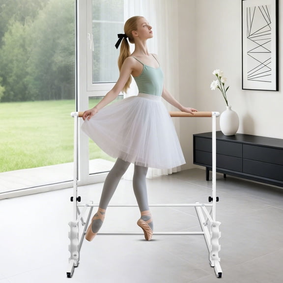 S-HOME Professional Solid Wood Ballet Barre Adjustable From 31.5 To 39.5 Inches Portable Design For Dance Studios Easy Use Ballet Training, White