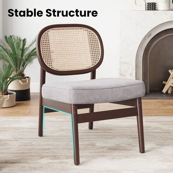 S-HOME Rattan Back Accent Chair in Variant with Sturdy Wood Frame, Perfect for Reading in Living or Bedroom，khaki