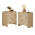 thumbnail image 1 of S-HOME Rattan Nightstand with 3 Drawers in Design, 22.8 Inches Wide Wooden Bedside Table for Bedroom Storage，Oak+2, 1 of 11