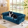 thumbnail image 1 of S-HOME Rectangular Dog Sofa Bed Dark Blue Linen Fabric Elevated Design Comfortable Large Pet Bed For Pets, 1 of 8