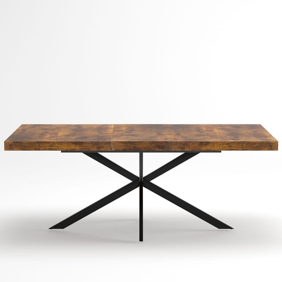 S-HOME Retro Rectangular Stretch Table With Black Sand Iron Feet Antique Wood Look 55.11 To 70.86 Inches Space Saver For Living Rooms, Brown