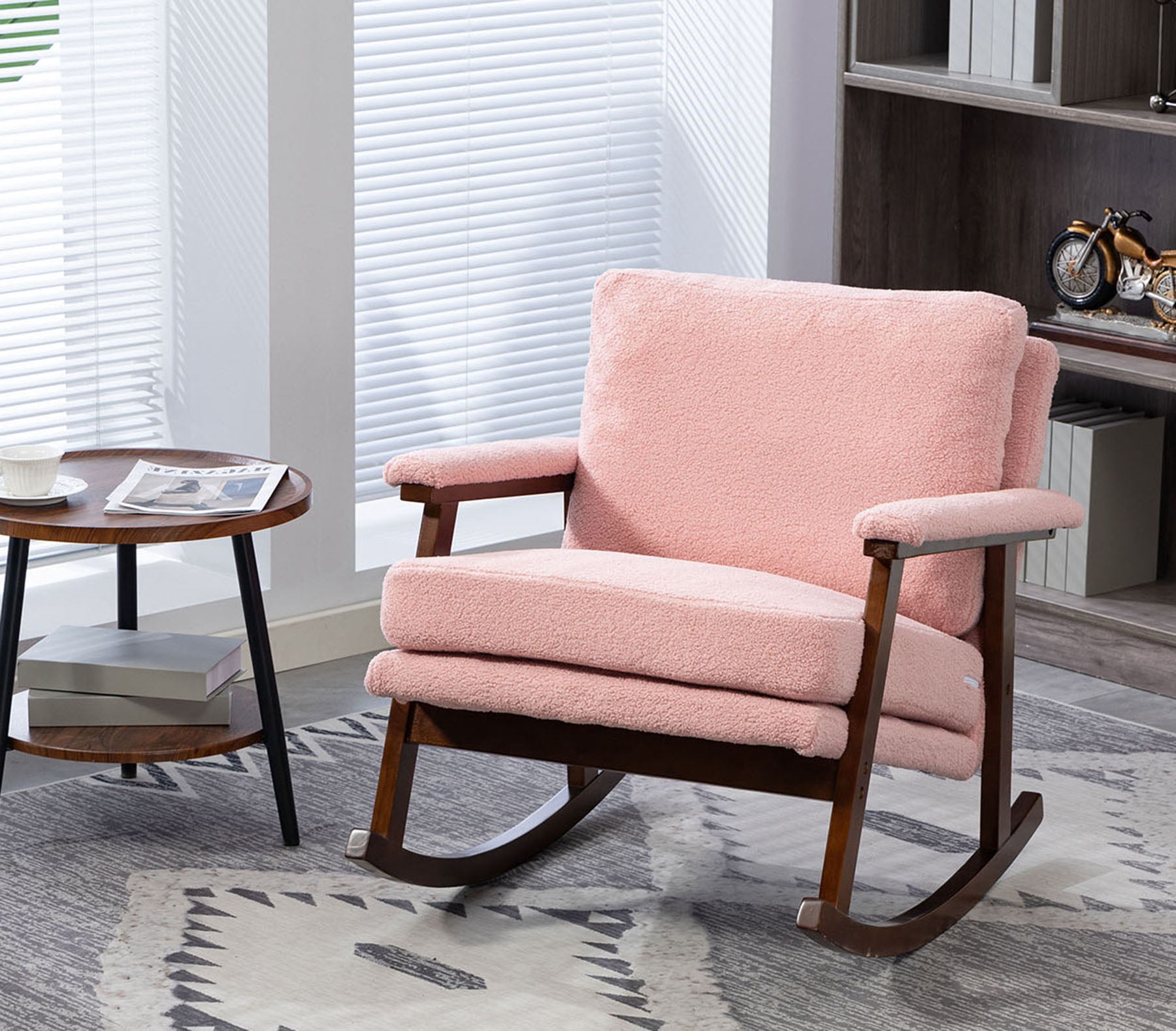 Pink Modern Rocking Chair S-HOME Rocking Chair with Wood Frame and Upholstered Seat Ideal for ...
