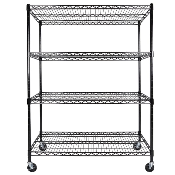 S-HOME Rolling Industrial Storage Shelves, Black 4 Tier Heavy Duty Wire Shelving Unit With Wheels, Supports 2400 lbs Capacity