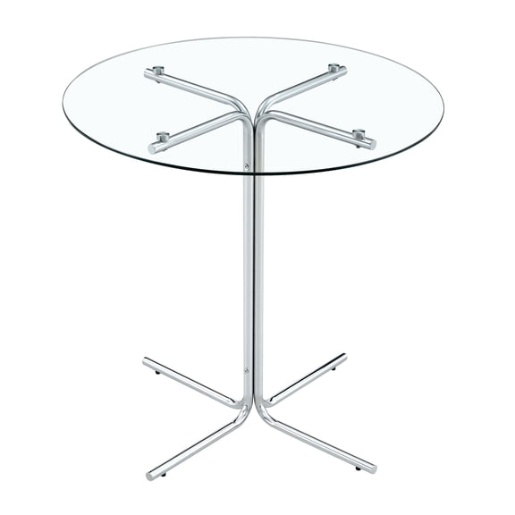 S-HOME Round Glass Bar High Table With 36 Inch Tempered Glass Top And Sturdy Gold Chrome Plated Support For Small Spaces,Silver,Transparent