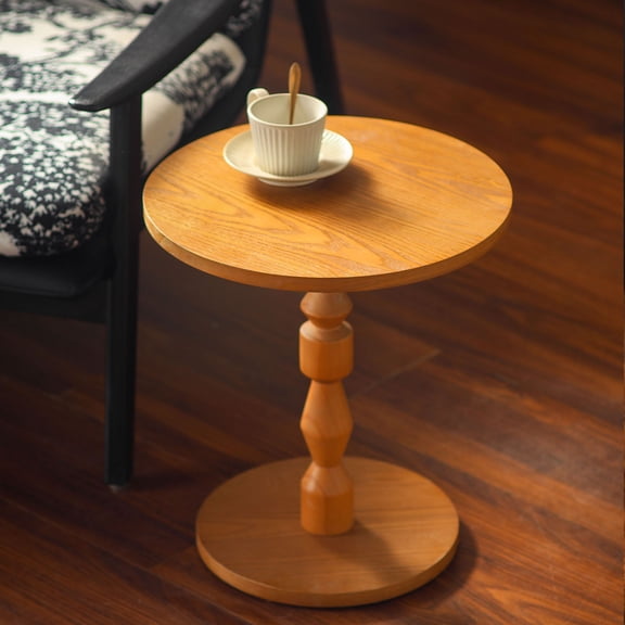 S-HOME Round Side Table with MDF Top and Solid Wood Spindle Leg in Light Oak Color for Living Room Decor
