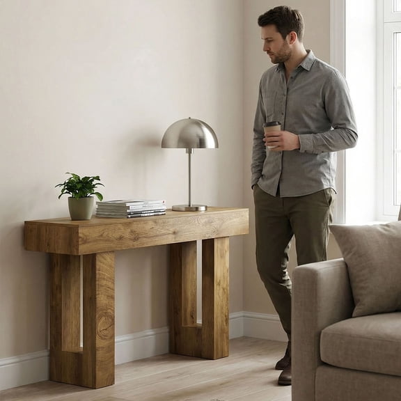 S-HOME Rustic Farmhouse Console Table in Natural Wood Finish, 63 Inch Long Entryway Table for Living Room, Hallway, and Foyer Decor