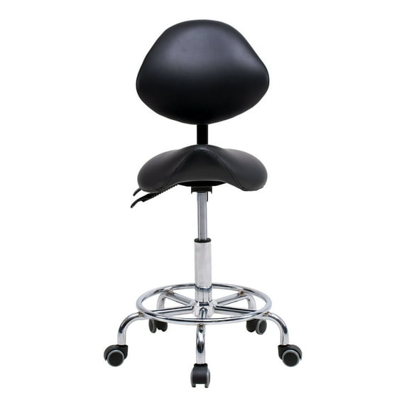 S-HOME Saddle Stool Chair with Backrest Swivel Hydraulic Ergonomic Tilt Seat Chair with Wheels Footrest for Medical Hospital Clinic Dental-Black