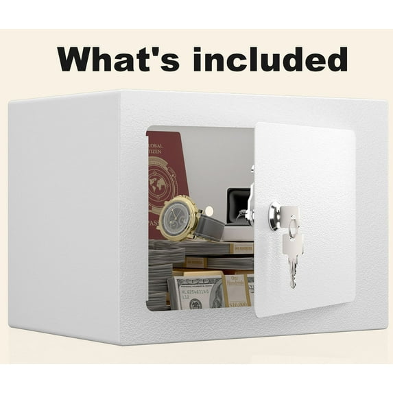 S-HOME Secure Safe With Key And Password Mini Storage Cabinet 0.23 Cubic Feet Small Safe For Home Use Valuable Items,White