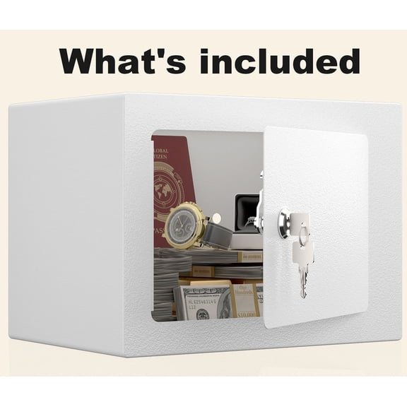 S-HOME Secure Safe With Key And Password Mini Storage Cabinet 0.23 Cubic Feet Small Safe For Home Use Valuable Items，White