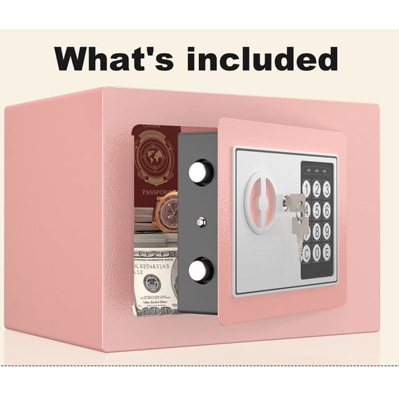 S-HOME Secure Safe With Key And Password Small 0.23 Cubic Feet Mini Storage Cabinet For Money And Valuable Items At Home,White