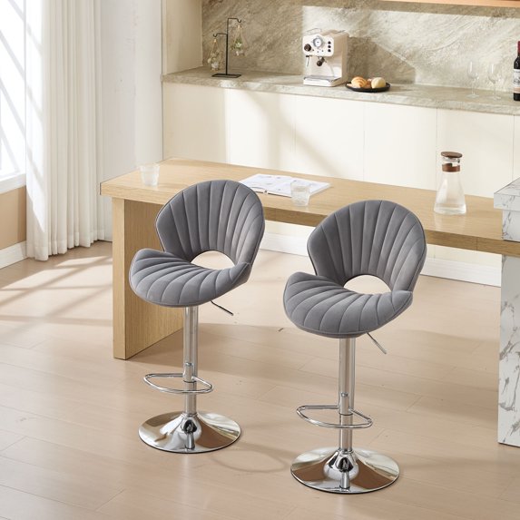 S-HOME Set of 2 Adjustable Barstools in Classic Featuring Comfortable Backrest and Footrest for Kitchen Decor,Grey