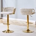 thumbnail image 1 of S-HOME Set of 2 Adjustable Height Modern Velvet Bar Stools with Gold Base and Woven Rope Backrest for Home Dining,Gold, 1 of 14
