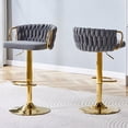 thumbnail image 1 of S-HOME Set of 2 Adjustable Height Modern Velvet Bar Stools with Gold Base and Woven Rope Backrest for Home Dining,Gray, 1 of 14