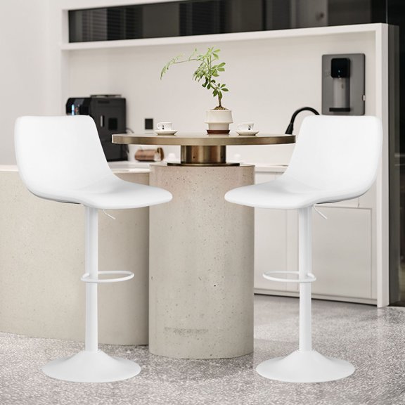 S-HOME Set of 2 Adjustable Height PU Leather Bar Stools with Backrest and Chrome Base for Kitchen Island Dining Areas