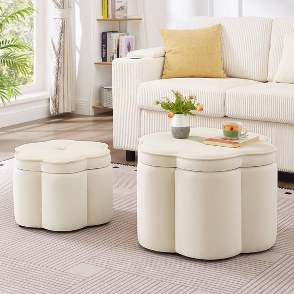 S-HOME Set of 2 Ottoman with Storage,Flower Shape Petal Ottoman,Upholstered Velvet Storage Ottoman Bench