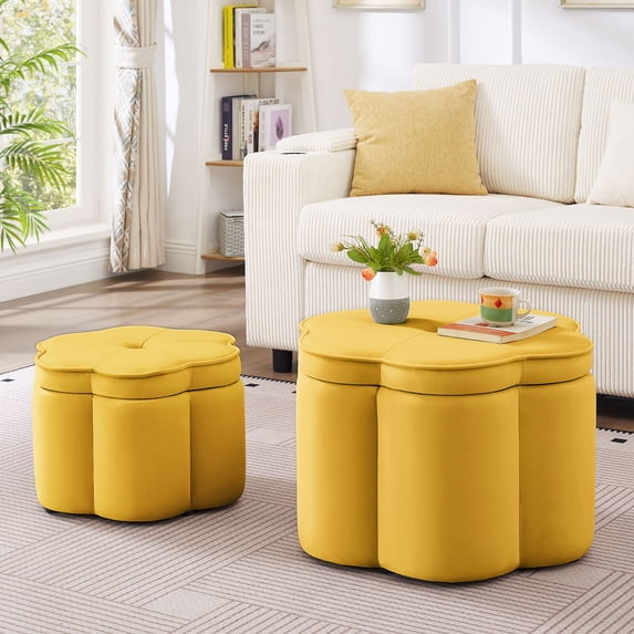 S-HOME Set of 2 Ottoman with Storage,Flower Shape Petal Ottoman,Upholstered Velvet Storage Ottoman Bench