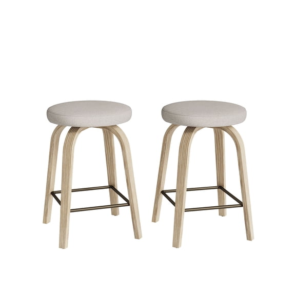 S-HOME Set of 2 Swivel Bar Stools, 26 Inch Backless Fabric Upholstered Counter Height Stools with Sturdy Wood Legs and Metal,Beige