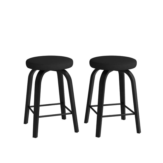 S-HOME Set of 2 Swivel Bar Stools, 26 Inch Backless Fabric Upholstered Counter Height Stools with Sturdy Wood Legs and Metal