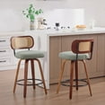 thumbnail image 1 of S-HOME Set of 2 Swivel Bar Stools in Walnut Black with Cane Rattan Back and Beige Linen Upholstered Seat for Kitchen Island，Light Green, 1 of 15