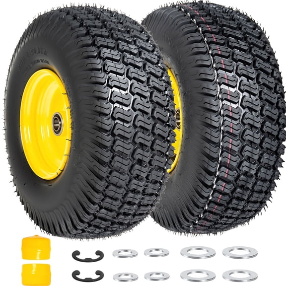S-HOME Set of 2 Tubeless Lawn Mower Tires with Yellow Steel Rim 15x6.00-6  Wheel Assembly for Riding Mowers and Garden Tractors