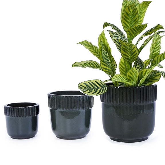 S-HOME Set of 3 Antique Bronze Ceramic Planters, 15" 12" 9"  Modern Flower Pots for Indoor/Outdoor