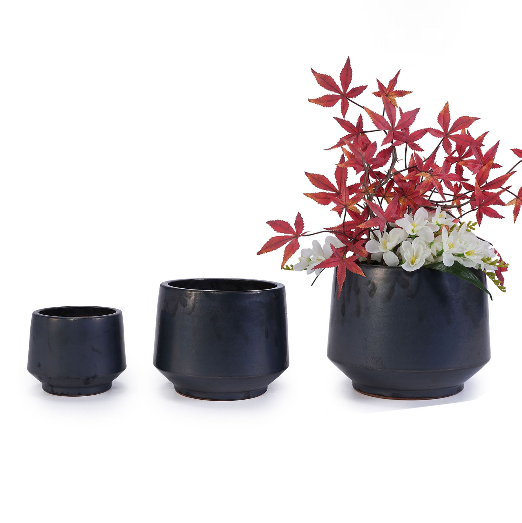 S-HOME Set of 3 Antique Gray Ceramic Planters, 15" 11" 9"  Modern Flower Pots for Indoor/Outdoor