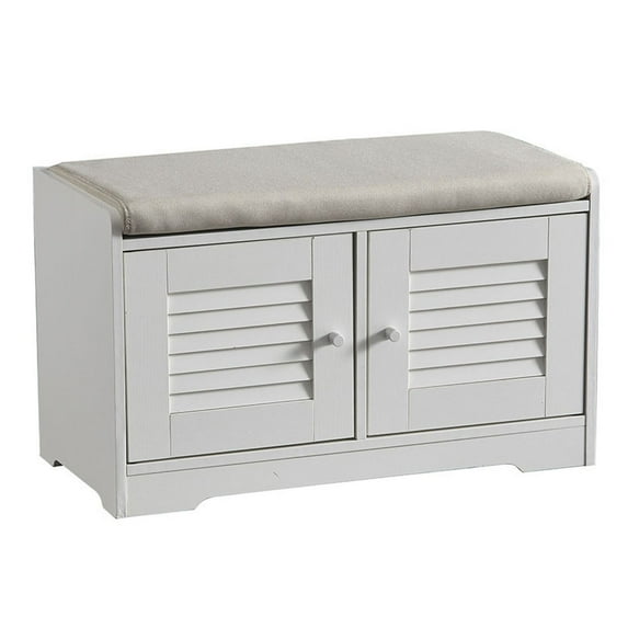 S-HOME Shoe Storage Bench with Detachable Cushion, 28.74 Inch Entryway Cabinet with 2 Door Design for Easy Access, Ancient White