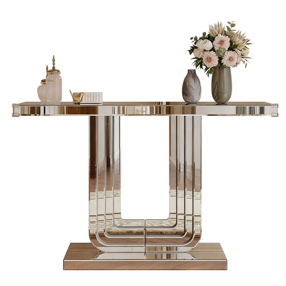 S-HOME Silver Mirrored Console Table with U Base, 47 Inch Entryway Design for Living Room and Hallway