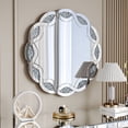 thumbnail image 1 of S-HOME Silver Wave Frame 31.5 Inch Round Wall Mirror with Crushed Diamond Surface for Bedroom and Entryway Use, 1 of 10