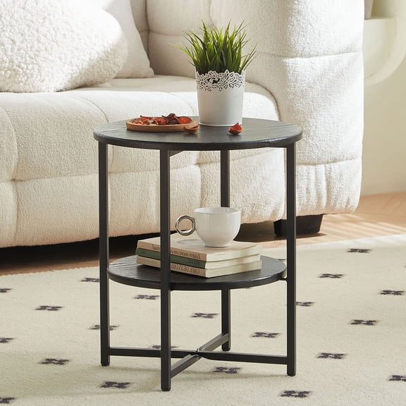 S-HOME Simple Design Black Side Table, 2-Tier Farmhouse Accent Table As Nightstand Or Plant Stand In Any Room