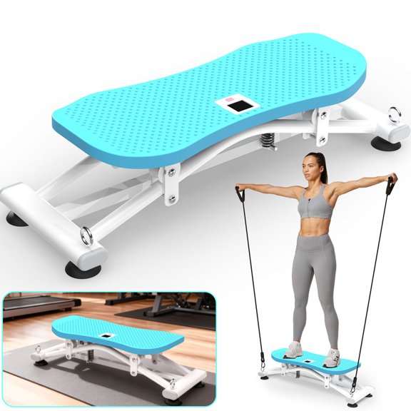 S-HOME Sliding Ski Simulator with Built-In Resistance Bands - Full-Body Cardio Machine in Compact Design for Home Gym Use & Stability Features, Blue