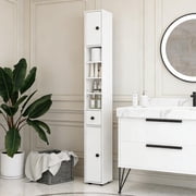 S-HOME Slim White Corner Cabinet with Adjustable Shelves, Tall Bathroom Storage Unit, Space Saving Design for Toiletries and Towels