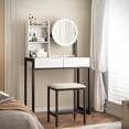 thumbnail image 1 of S-HOME Small Vanity Desk With Mirror And Lights, Makeup Vanity Table With LED Mirror, 3 Lighting Modes, Drawer Included，White+Black, 1 of 6