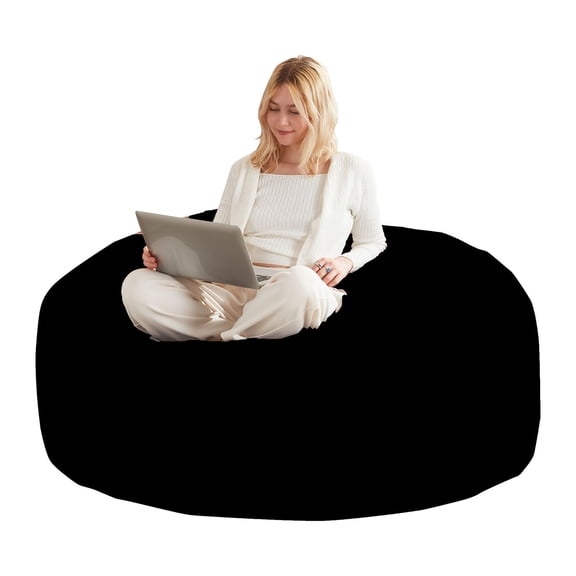 S-HOME Space-Saving 5FT Round Bean Bag Sofa  Portable Memory Foam Lounger for Home and College Dorm Use, Black