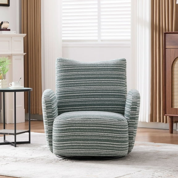 S-HOME Striped Fabric Armrest Swivel Chair in Elegant Sand-Rimmed Design, Perfect for Bedroom and Stylish Living Spaces，Mint Green
