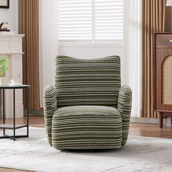 S-HOME Striped Fabric Armrest Swivel Chair in Elegant Sand-Rimmed Design, Perfect for Bedroom and Stylish Living Spaces,Olive Green