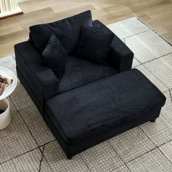 S-HOME Corduroy Chaise Lounge Chair with Removable Ottoman and Pillows, for Living Room and Bedroom