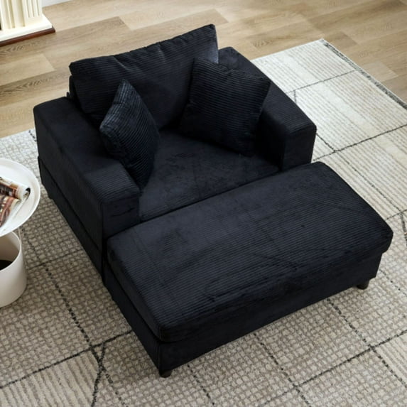 S-HOME Corduroy Chaise Lounge Chair with Removable Ottoman and Pillows, for Living Room and Bedroom