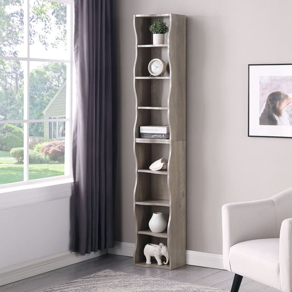 S-HOME Stylish Ultra-Thin 8-Layer Bookshelf with Anti-Fall Hardware for High Storage, Gray