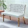 thumbnail image 1 of S-HOME Stylish Velvet Double Seat Loveseat Bench Featuring Handmade Buttons and Gold-Plated Steel Legs for Dining Areas, Beige, 1 of 19