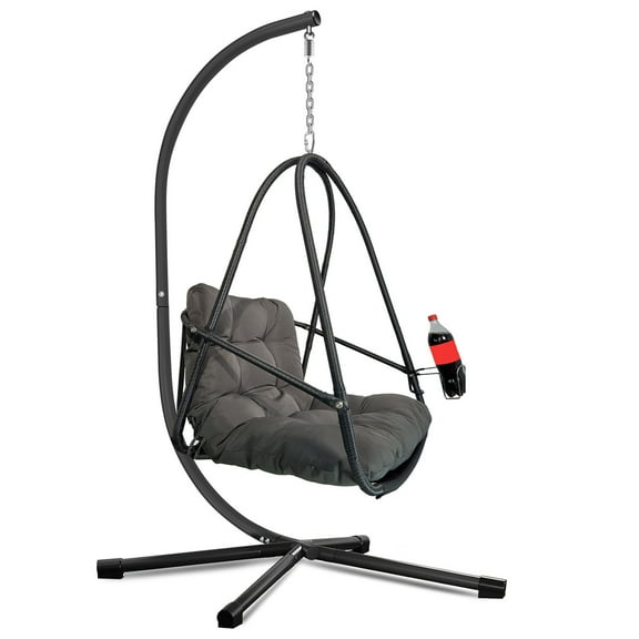 S-HOME  Swing Egg Chair with Stand in Stylish Wicker Rattan Design, Indoor Outdoor Hanging Chair with Cushions and Cup Holder