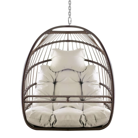 S-HOME Swing Hammock Egg Basket Chair With UV Resistant Cushion, Foldable Frame for Indoor Outdoor Relaxation 350lbs