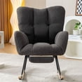 thumbnail image 1 of S-HOME Teddy Fabric Rocking Chair with Adjustable Footstool, High Backrest and Storage Pocket for Versatile Indoor Use, Dark Gray, 1 of 19