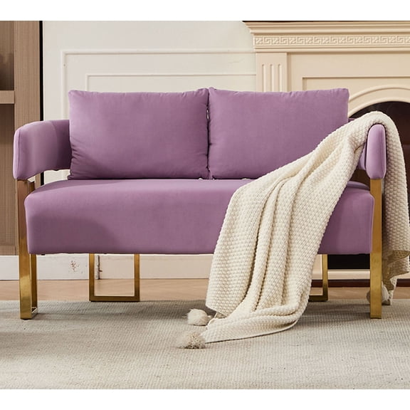 S-HOME Teddy Fleece Chair with Gold Metal Legs, Modern Side Chair for Dressing Area and Reception Room,Lilac