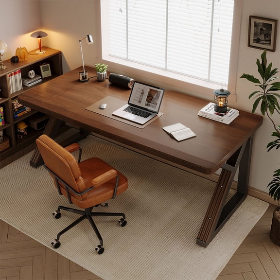 S-HOME Thickened 63-InchSolid Wood Double Computer Desk in Classic Style for Home Office, Spacious Writing Table for Two