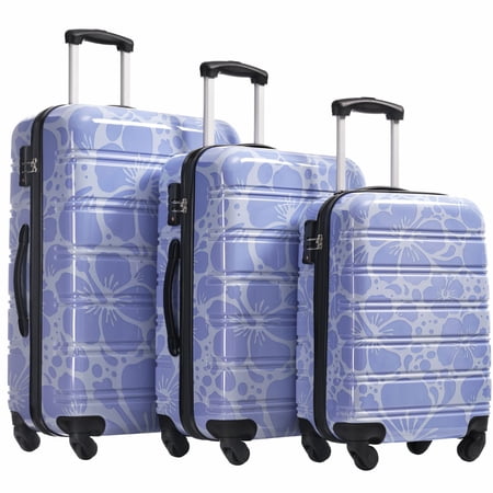 S-HOME Three Piece Lightweight Hardshell Luggage Set with Side Mounted TSA Lock and Rolling Wheels 20" 24" 28", Blue