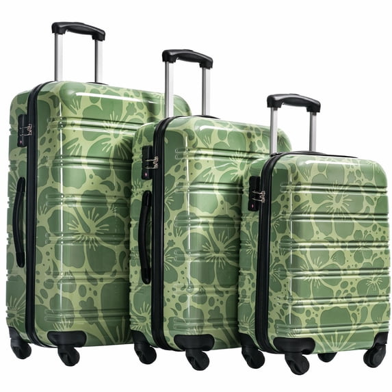 S-HOME Three Piece Lightweight Hardshell Luggage Set with Side Mounted TSA Lock and Rolling Wheels 20" 24" 28", Green